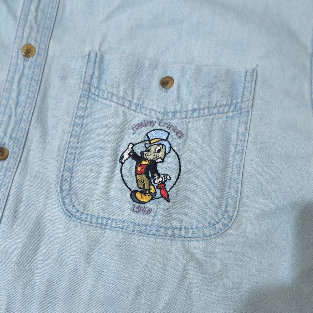 Vintage Disney Catalog Jiminy Cricket Denim Shirt Medium Embroidered 1940 Sz M - Picture 6 of 16